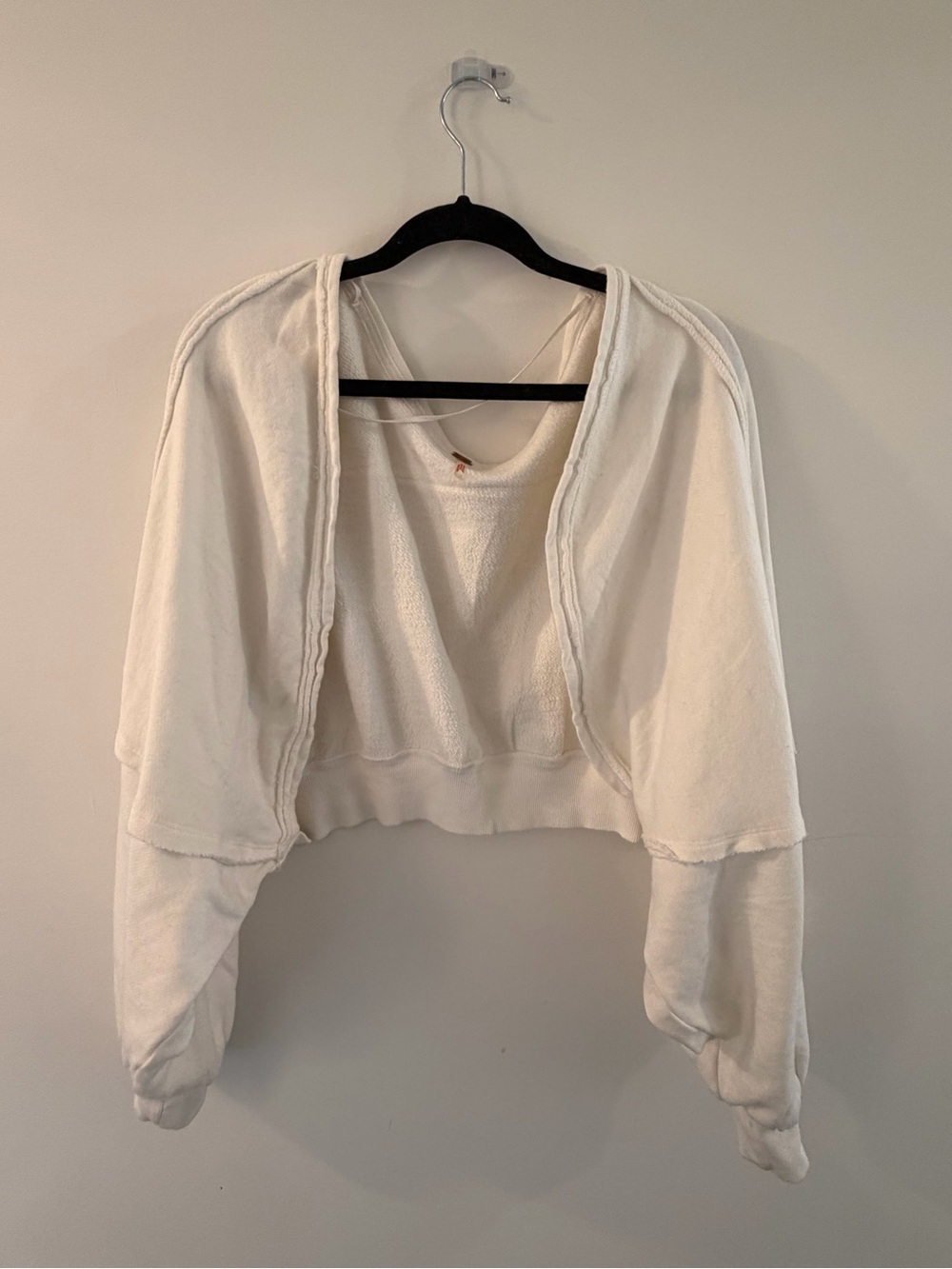 Free People Cropped Open-Front Sweatshirt in White